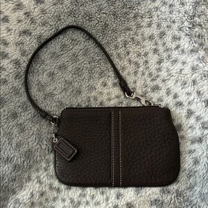 Coach Dark Brown Pebbled Leather Wristlet